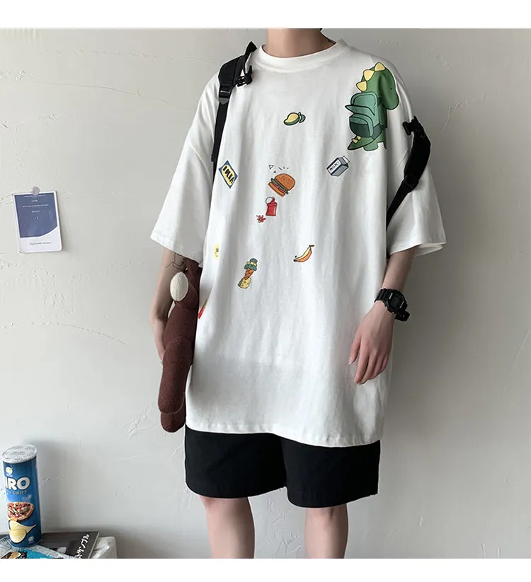 insPopular Short Sleeve T-Shirt Cartoon Half Sleeved Loose Tops Summer Mid-Length Trendy T-Shirt