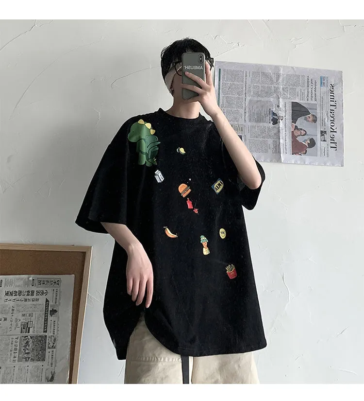 insPopular Short Sleeve T-Shirt Cartoon Half Sleeved Loose Tops Summer Mid-Length Trendy T-Shirt