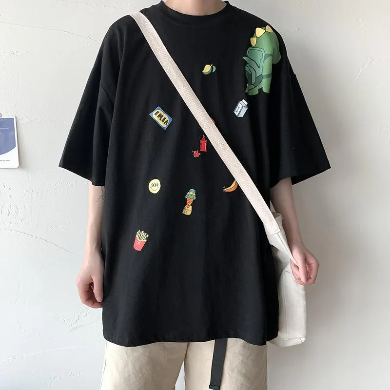 insPopular Short Sleeve T-Shirt Cartoon Half Sleeved Loose Tops Summer Mid-Length Trendy T-Shirt