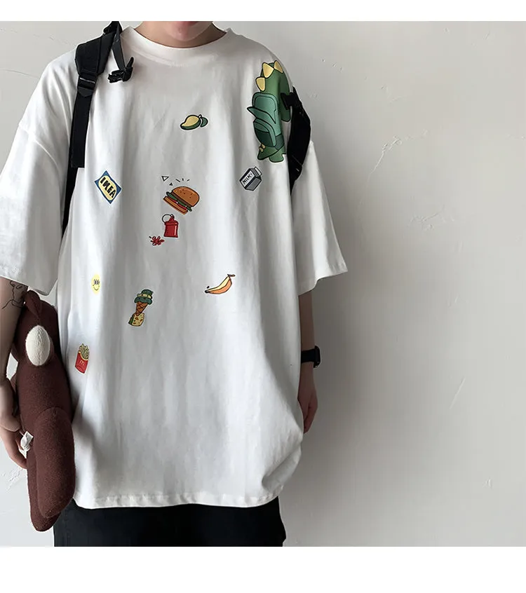 insPopular Short Sleeve T-Shirt Cartoon Half Sleeved Loose Tops Summer Mid-Length Trendy T-Shirt