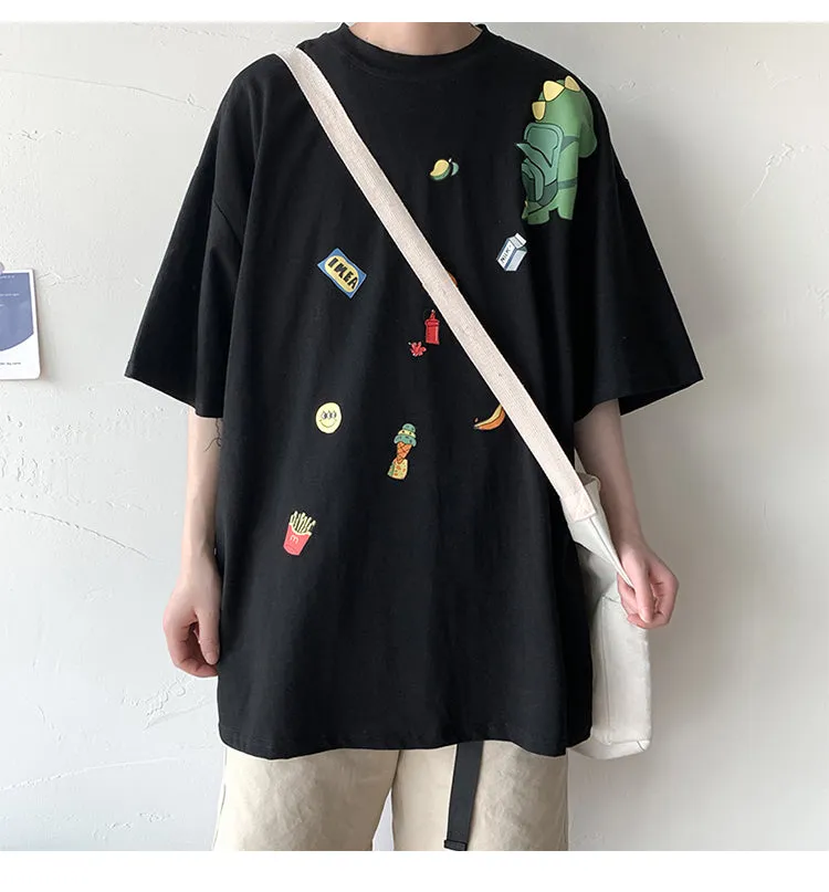 insPopular Short Sleeve T-Shirt Cartoon Half Sleeved Loose Tops Summer Mid-Length Trendy T-Shirt