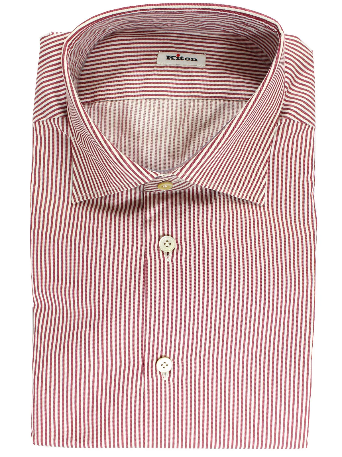 Kiton Dress Shirt White Maroon Stripes 43 - 17 SALE