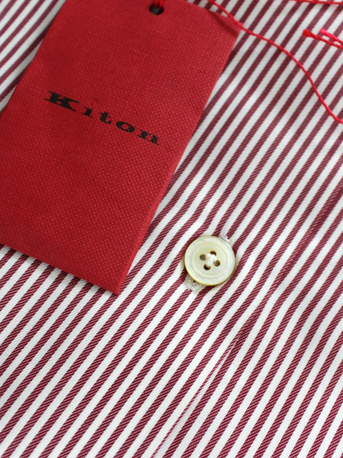 Kiton Dress Shirt White Maroon Stripes 43 - 17 SALE