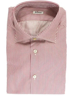 Kiton Dress Shirt White Maroon Stripes 43 - 17 SALE