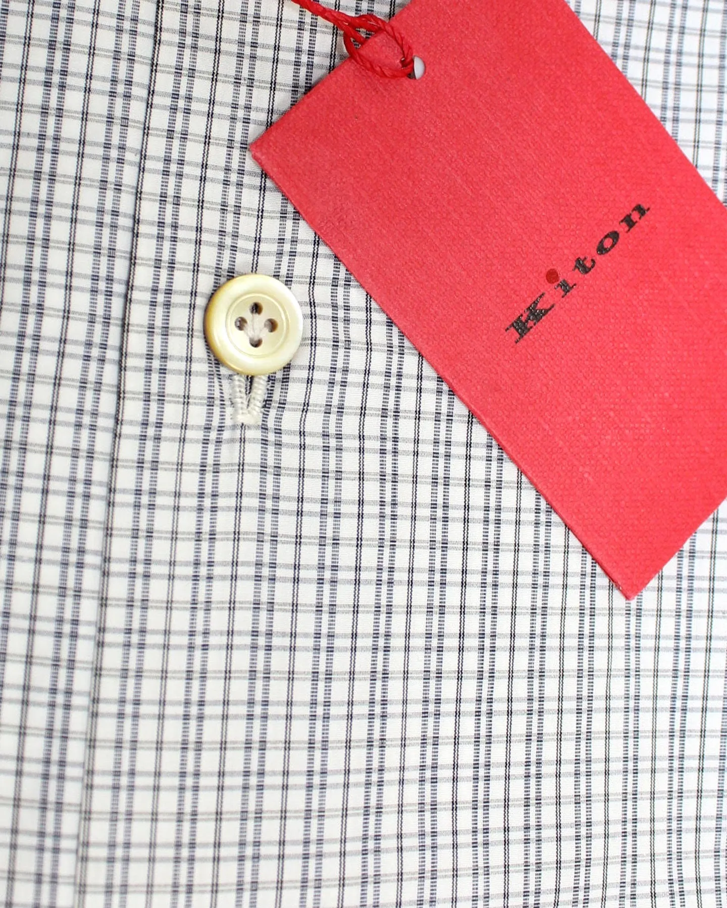 Kiton Dress Shirt White Navy Black Check 40 - 15 3/4 SALE