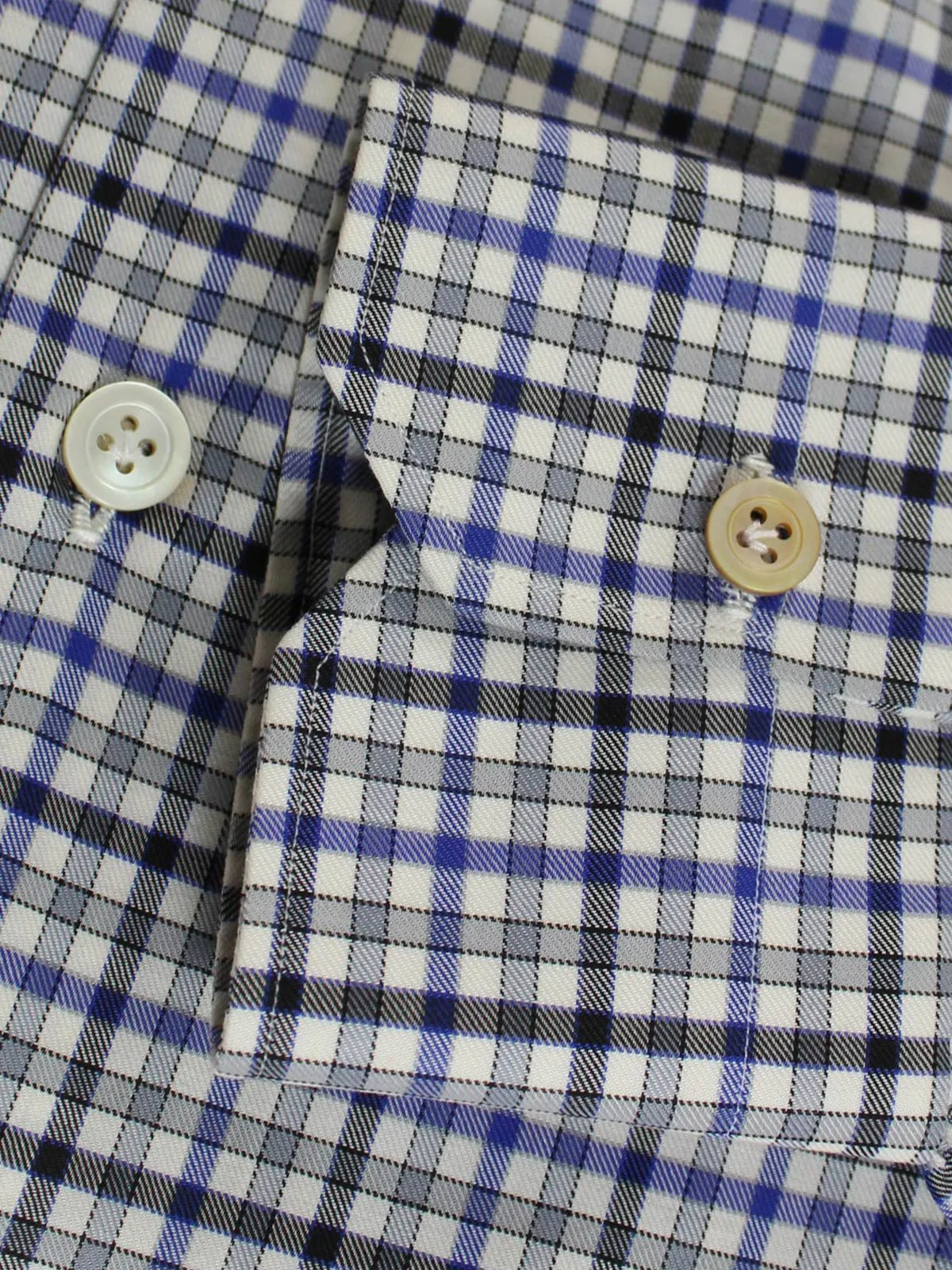 Kiton Dress Shirt White Royal Blue Black Check 39 - 15 1/2 SALE