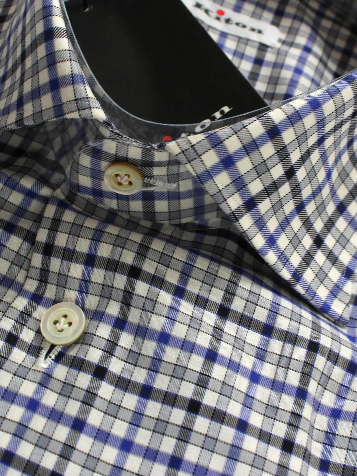 Kiton Dress Shirt White Royal Blue Black Check 39 - 15 1/2 SALE