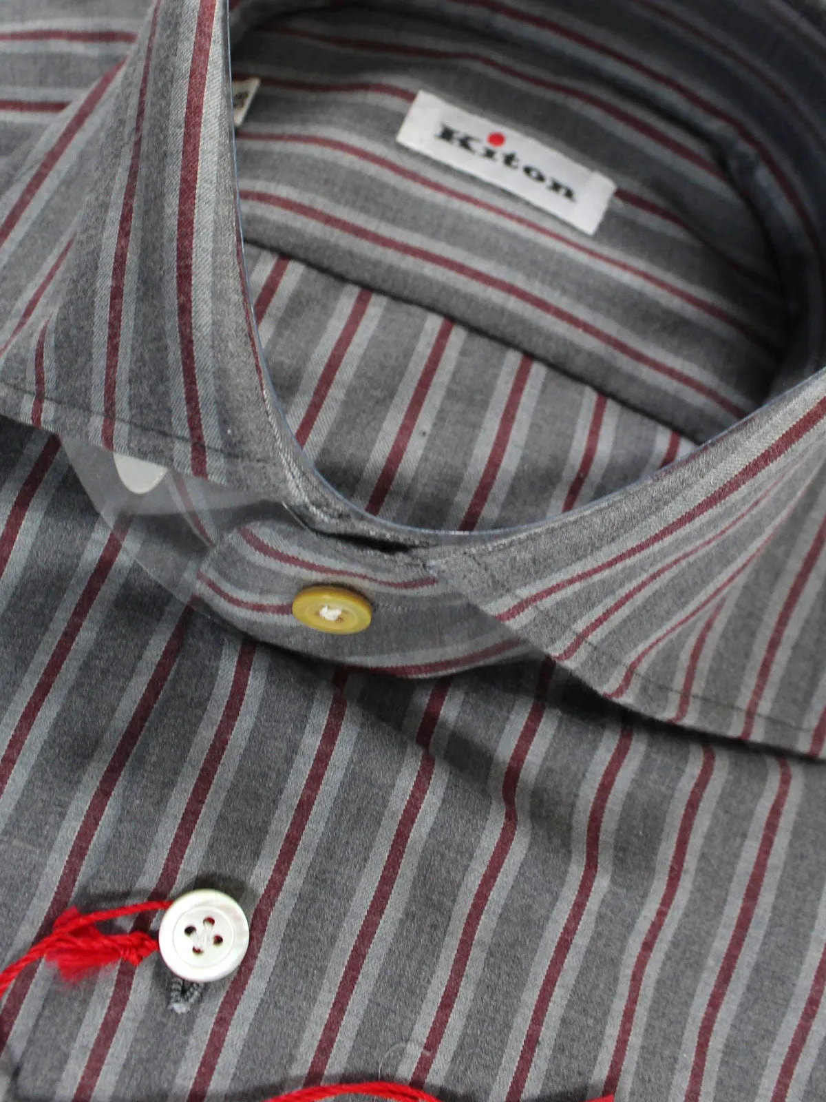 Kiton Shirt Gray Dark Red Stripes 38 - 15 SALE