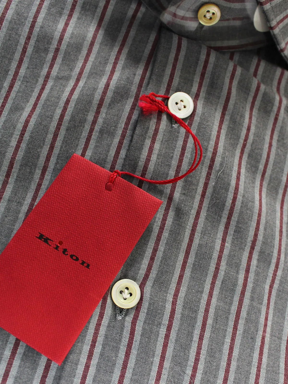 Kiton Shirt Gray Dark Red Stripes 38 - 15 SALE