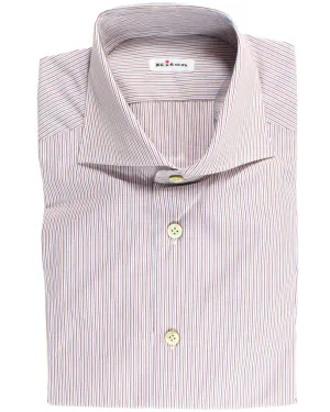 Kiton Shirt White Burgundy Blue Stripes 40 - 15 3/4 SALE