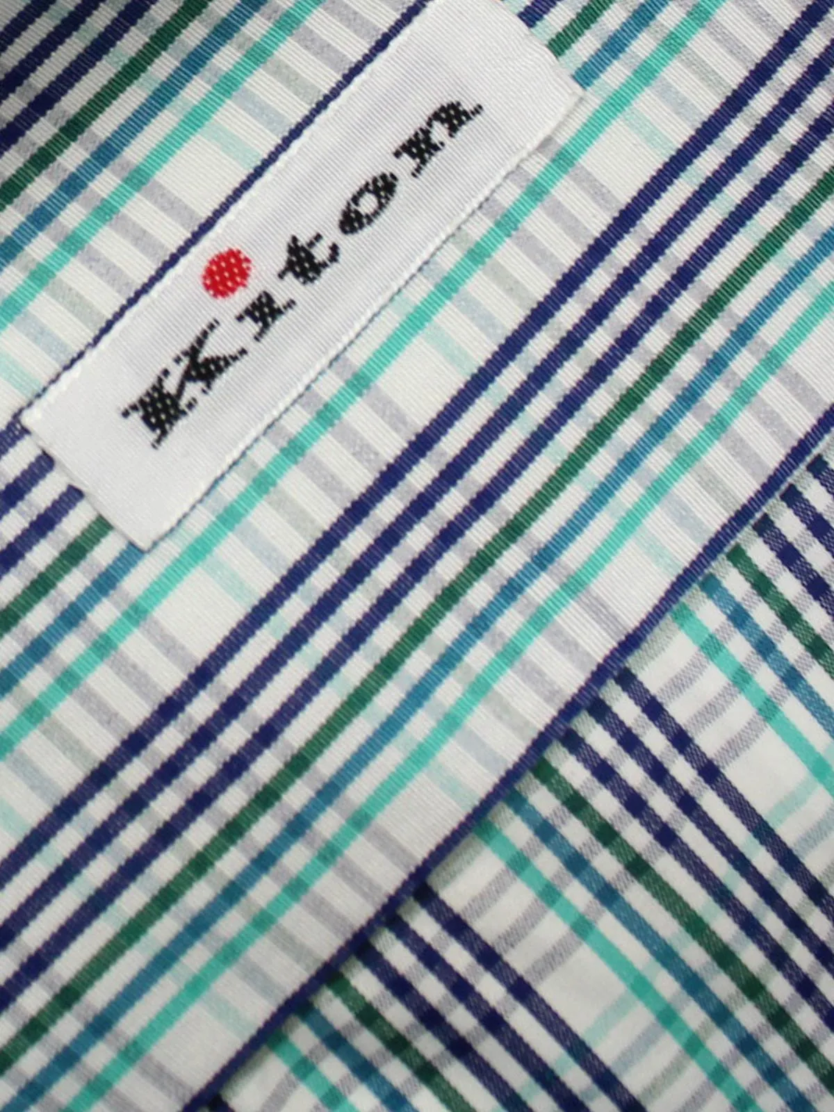 Kiton Shirt White Turquoise Navy Check Long Sleeve 39 - 15 1/2 BLACK FRIDAY SALE