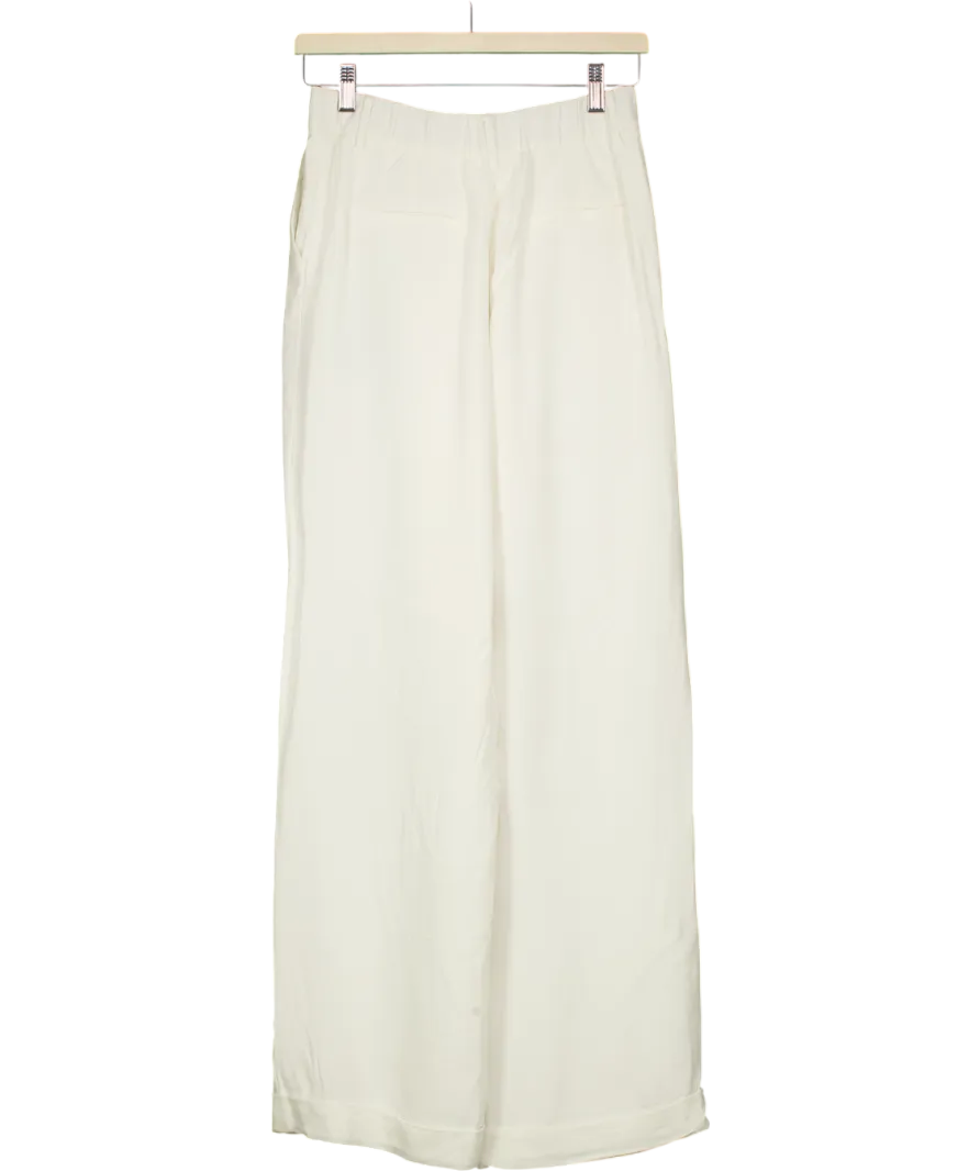 Lily Silk White Timeless Pleated Wide Leg Dense Silk Trousers UK 10