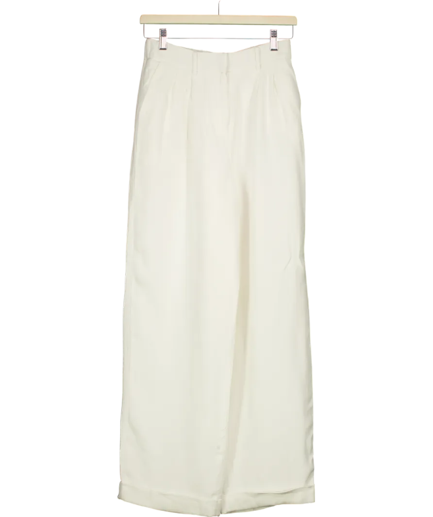 Lily Silk White Timeless Pleated Wide Leg Dense Silk Trousers UK 10
