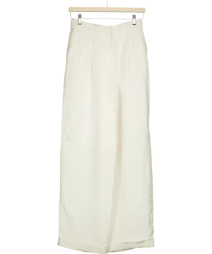 Lily Silk White Timeless Pleated Wide Leg Dense Silk Trousers UK 10