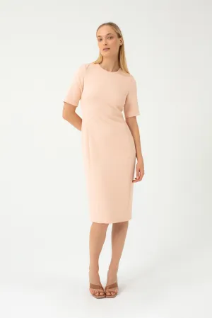 PEACH FITTED DRESS WITH SHORT SLEEVES