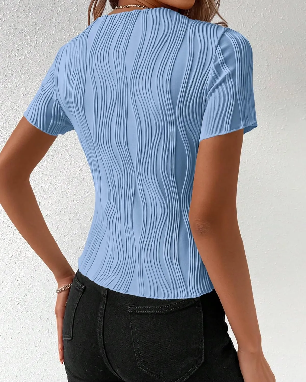 PRETTYGARDEN Women's Summer Tops 2025 Casual Short Sleeve Crewneck Slim Fit T Shirts Basic Knit Y2K Top Textured Blouse