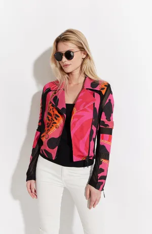 Printed Off Center Zip Scuba Jacet
