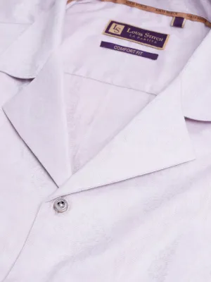 Regular Fit Cuban Collar Abstract Pink Shirt For Men