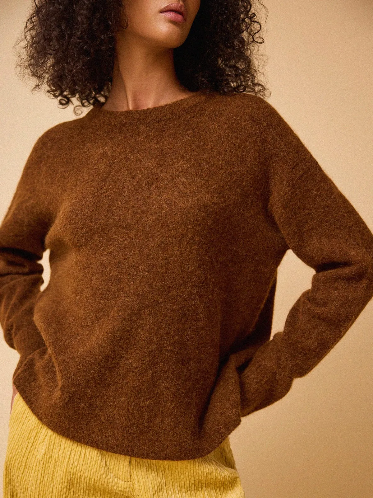 Remi Alpaca Crew Neck Jumper - Brown