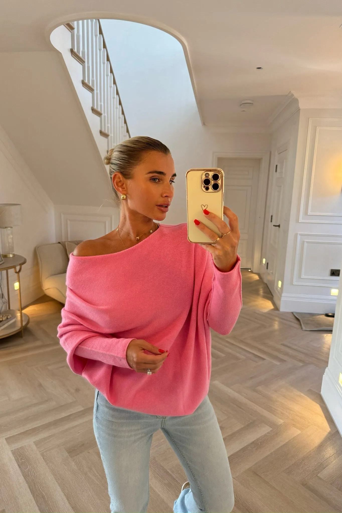 SOFT KNIT PINK SLASH NECK JUMPER
