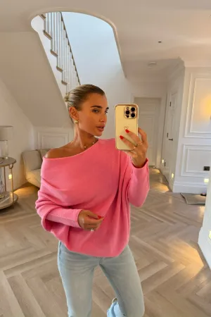 SOFT KNIT PINK SLASH NECK JUMPER