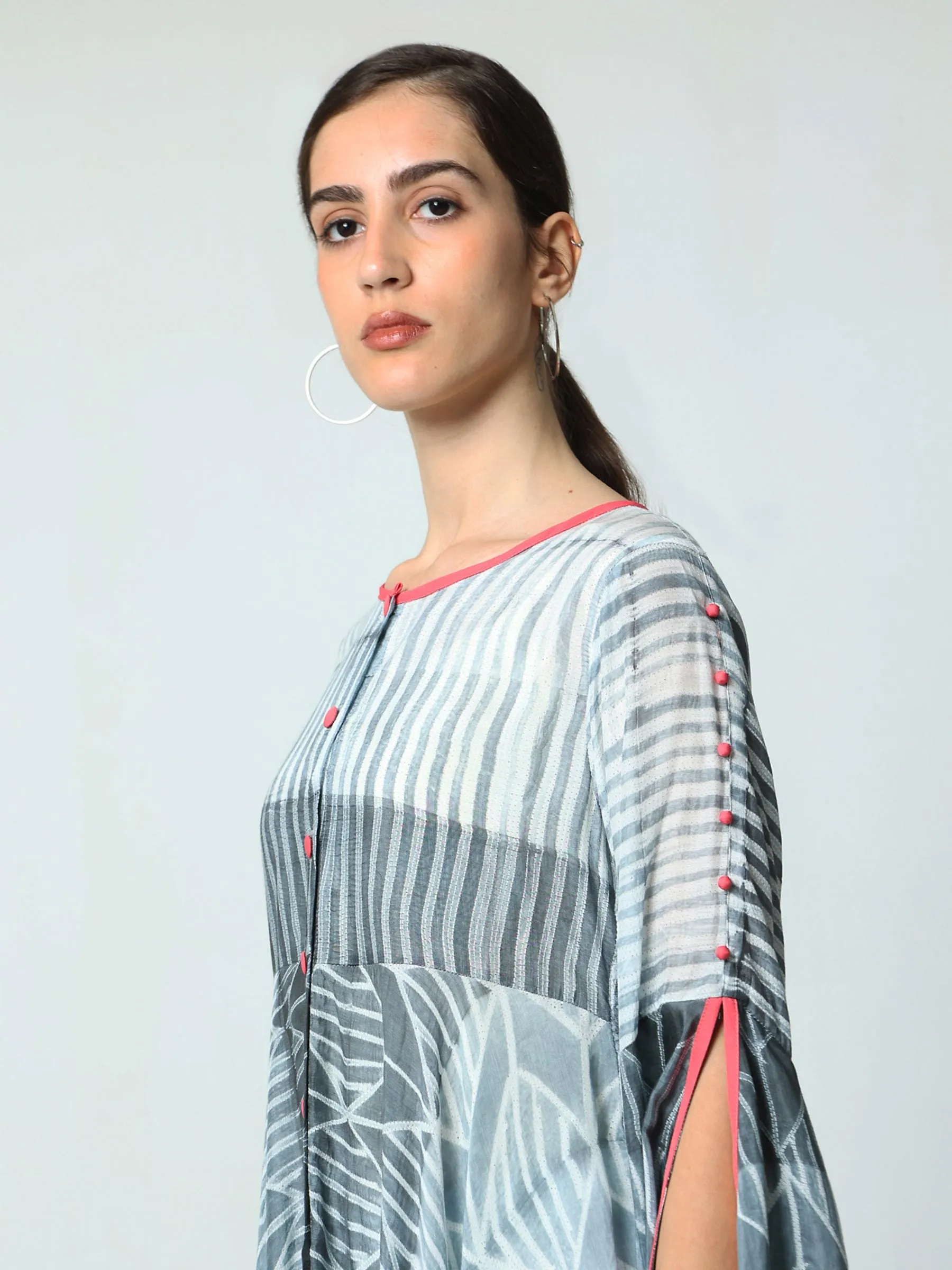 'Sophie' Hand-dyed Shibori Vegan Silk Top with Butterfly Sleeves