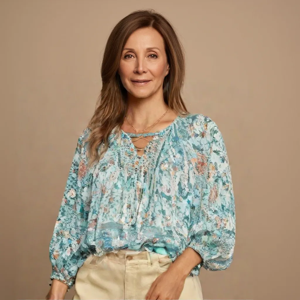 Sophie Long Sleeve V-Neck Tie Blouse