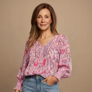 Sophie Long Sleeve V-Neck Tie Blouse