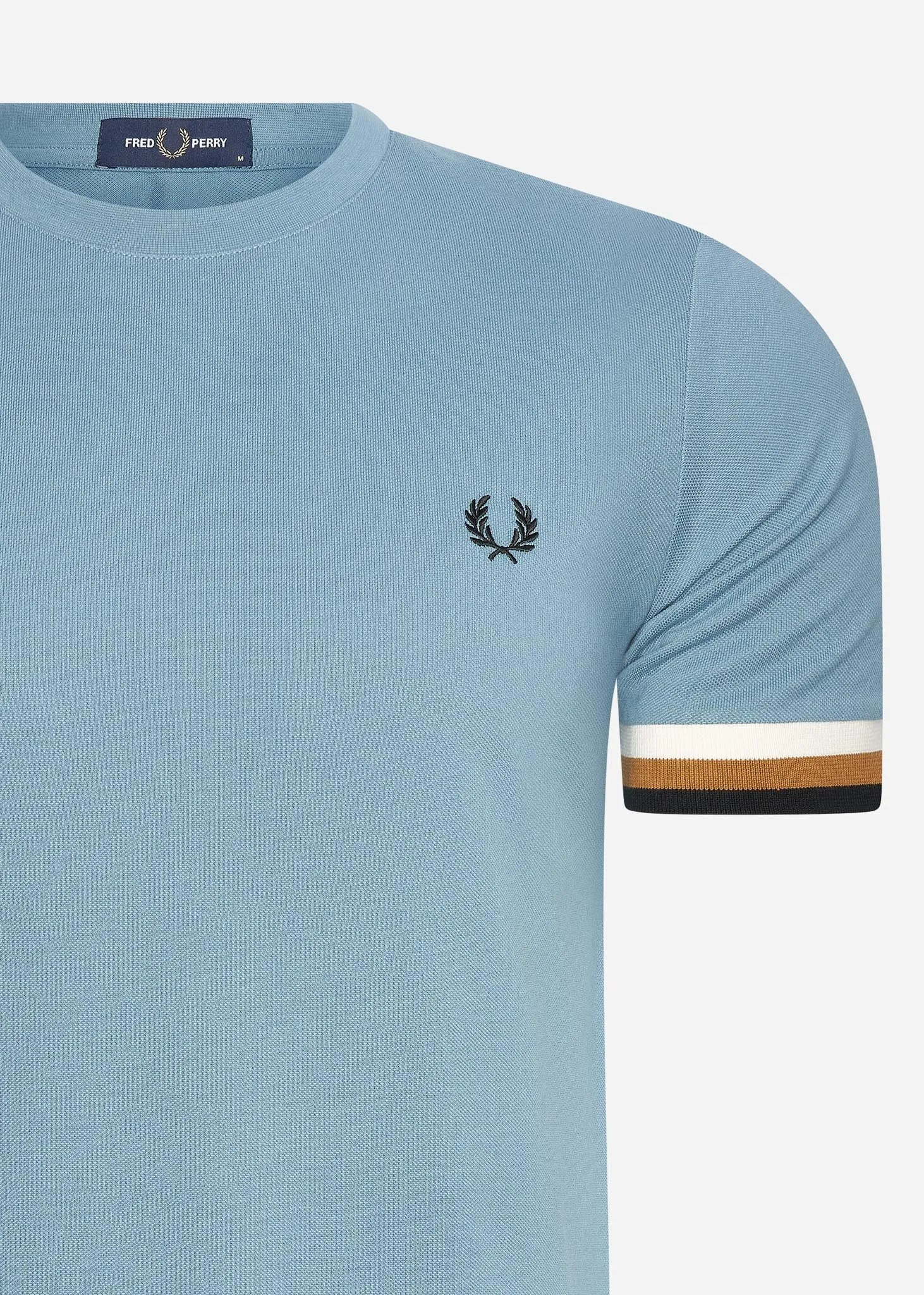 Striped cuff pique t-shirt - ash blue