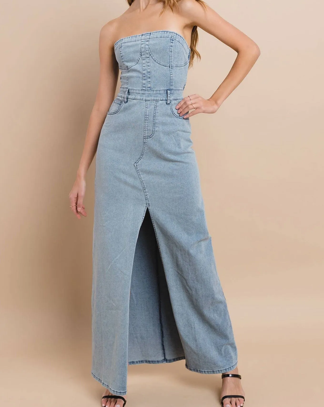 Tati Denim Jean Dress - Denim Dress Maxi Strapless LAST ONE!