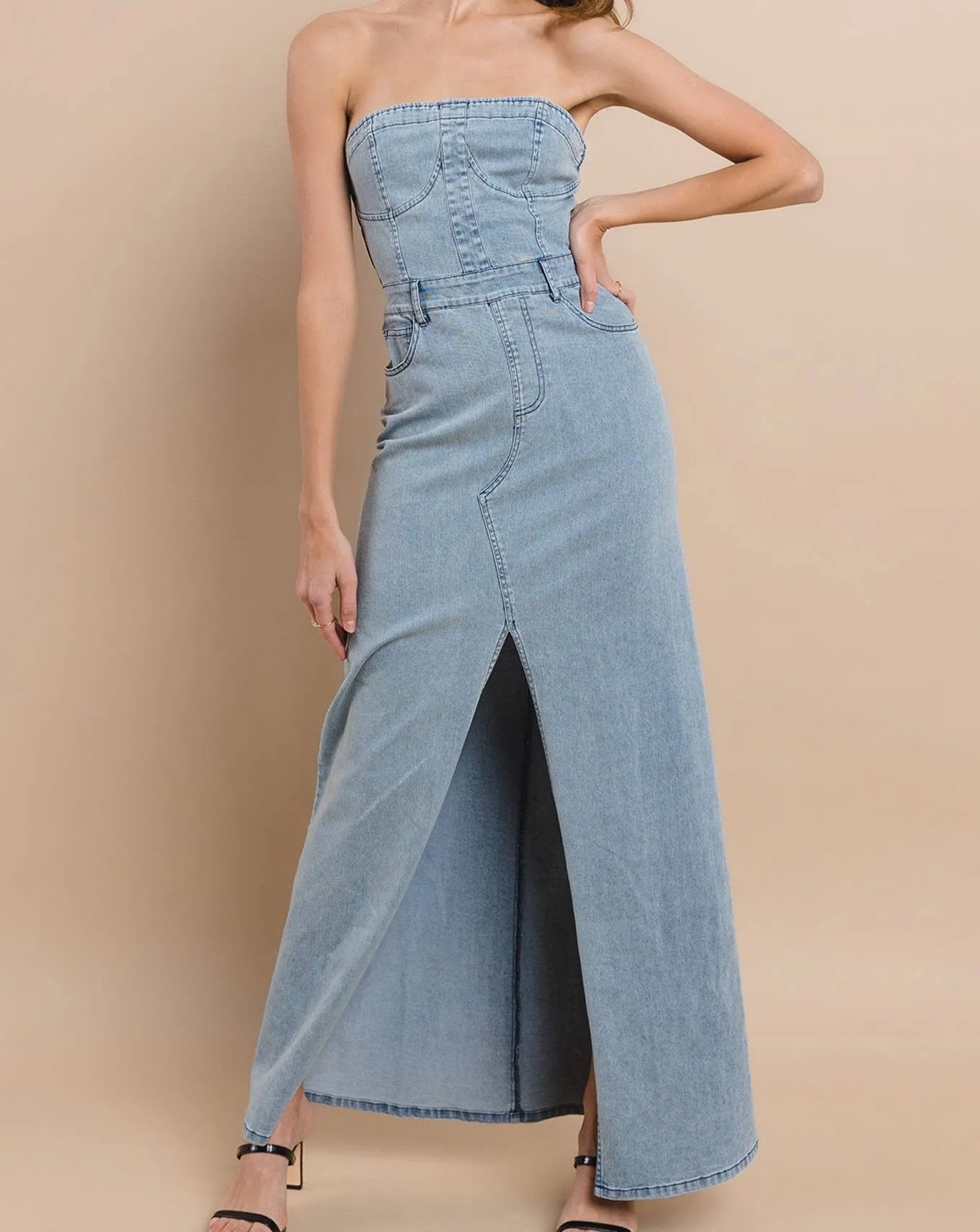Tati Denim Jean Dress - Denim Dress Maxi Strapless LAST ONE!