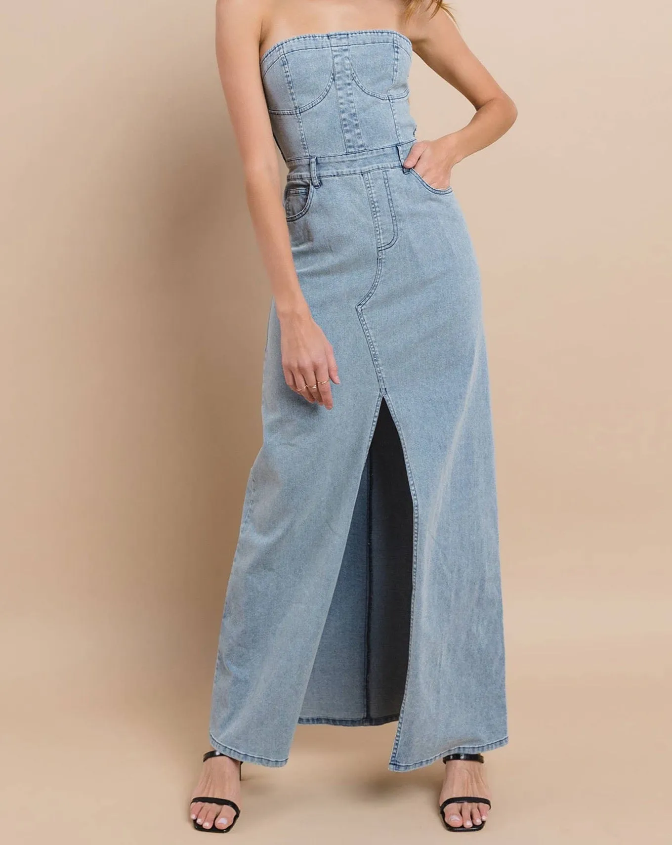 Tati Denim Jean Dress - Denim Dress Maxi Strapless LAST ONE!