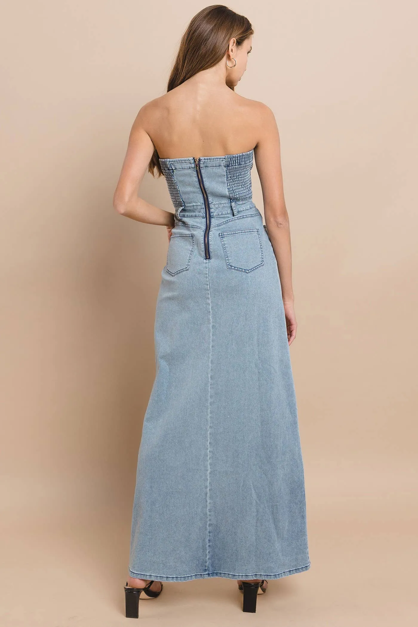 Tati Denim Jean Dress - Denim Dress Maxi Strapless LAST ONE!