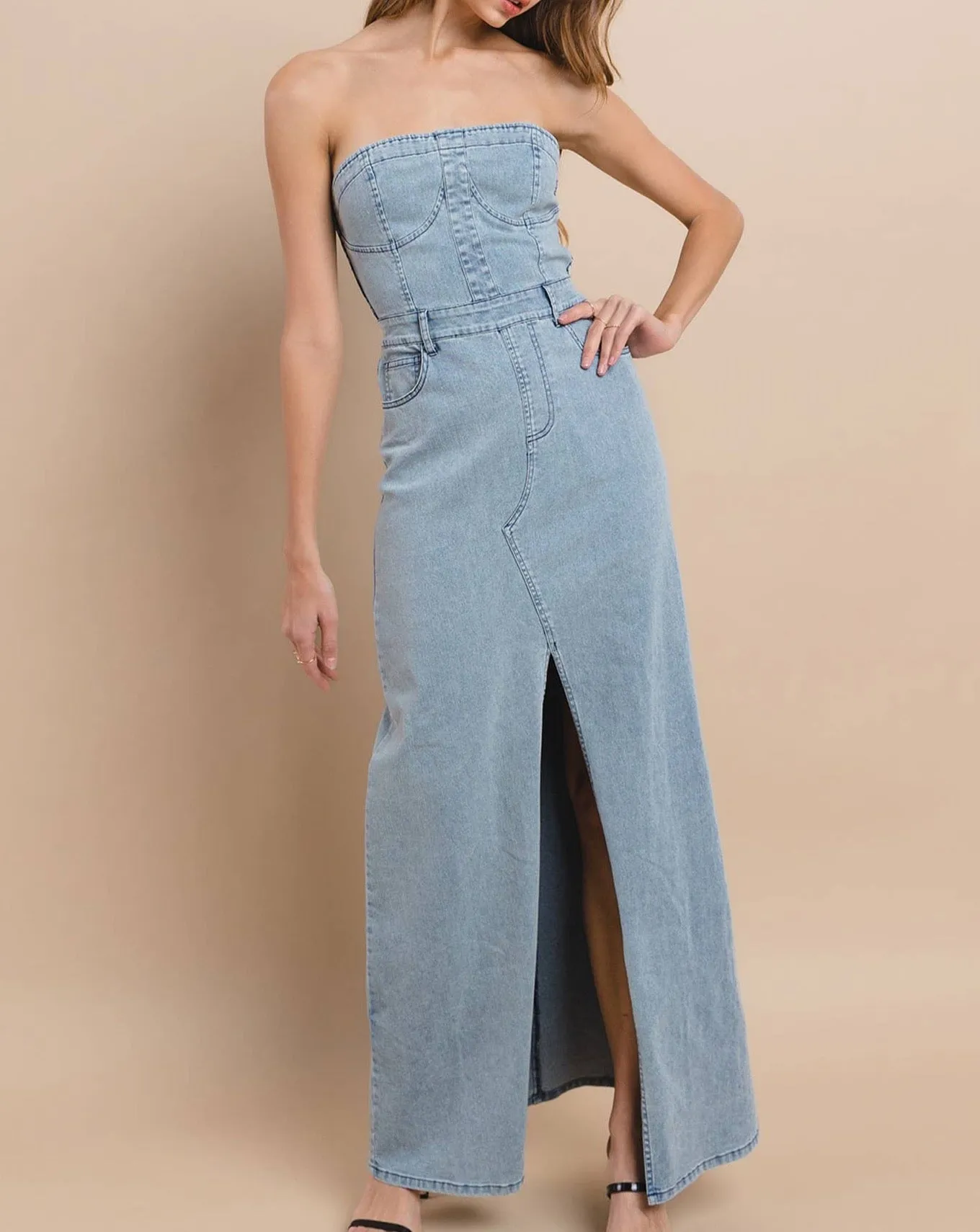 Tati Denim Jean Dress - Denim Dress Maxi Strapless LAST ONE!