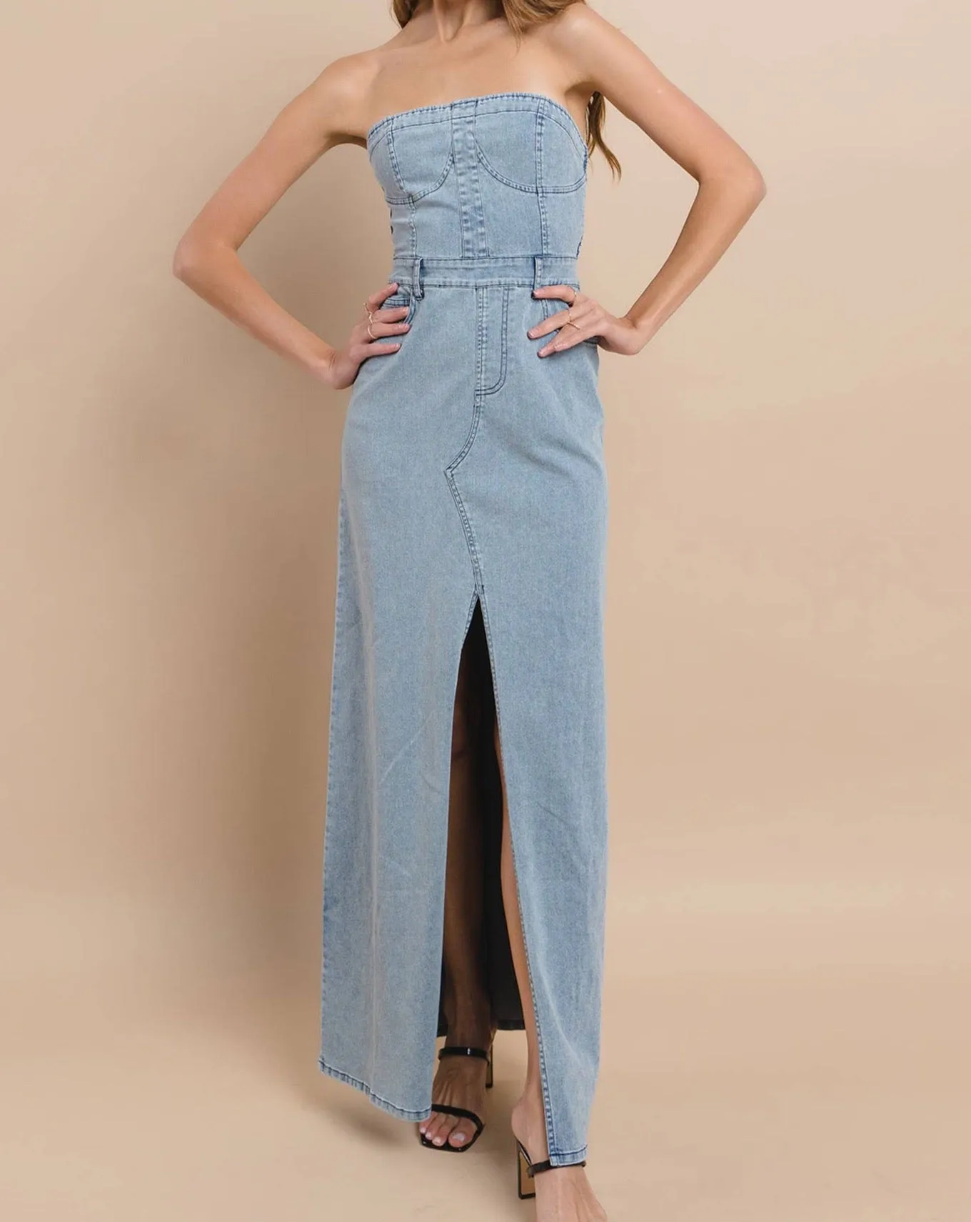 Tati Denim Jean Dress - Denim Dress Maxi Strapless LAST ONE!