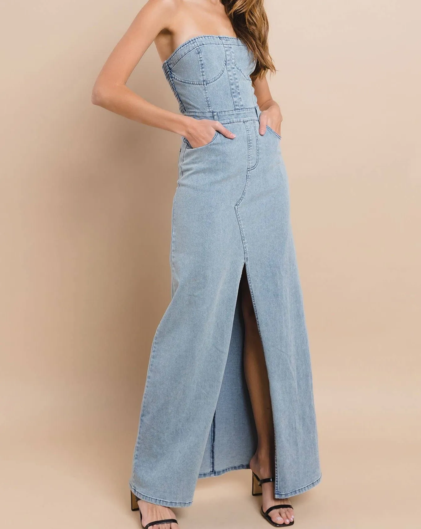 Tati Denim Jean Dress - Denim Dress Maxi Strapless LAST ONE!