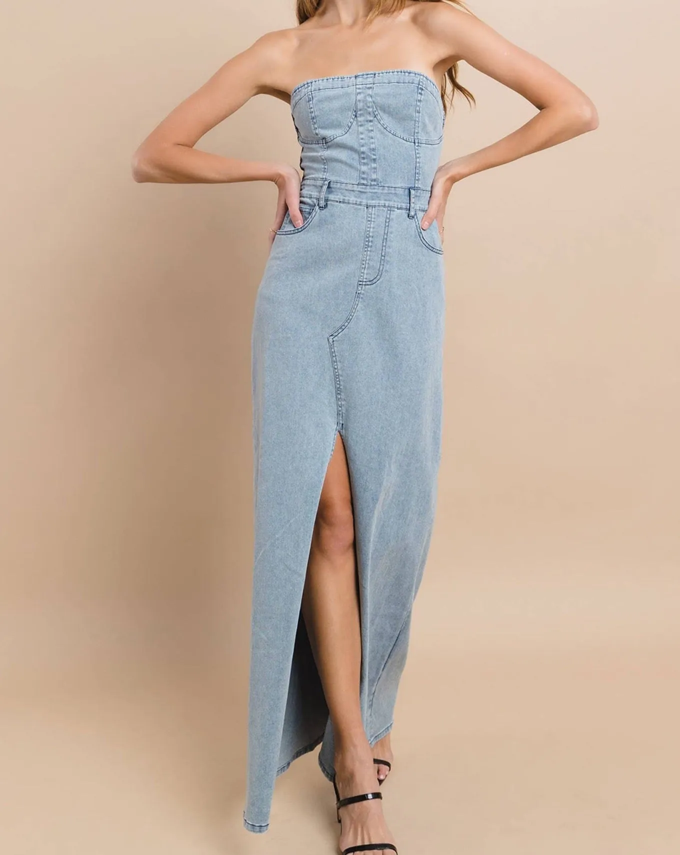 Tati Denim Jean Dress - Denim Dress Maxi Strapless LAST ONE!
