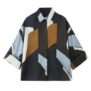 Tessa Geometric Print Oversized Shirt-Contemporary Casual Chic