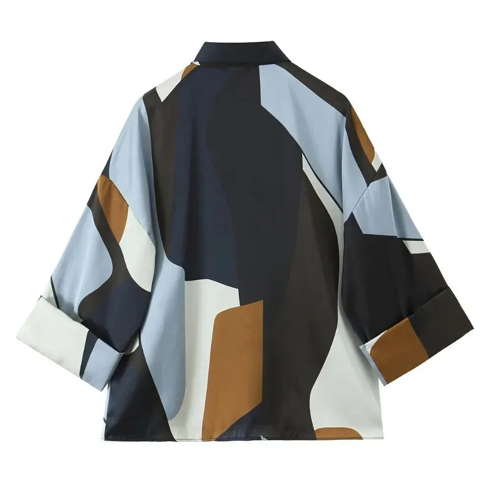 Tessa Geometric Print Oversized Shirt-Contemporary Casual Chic