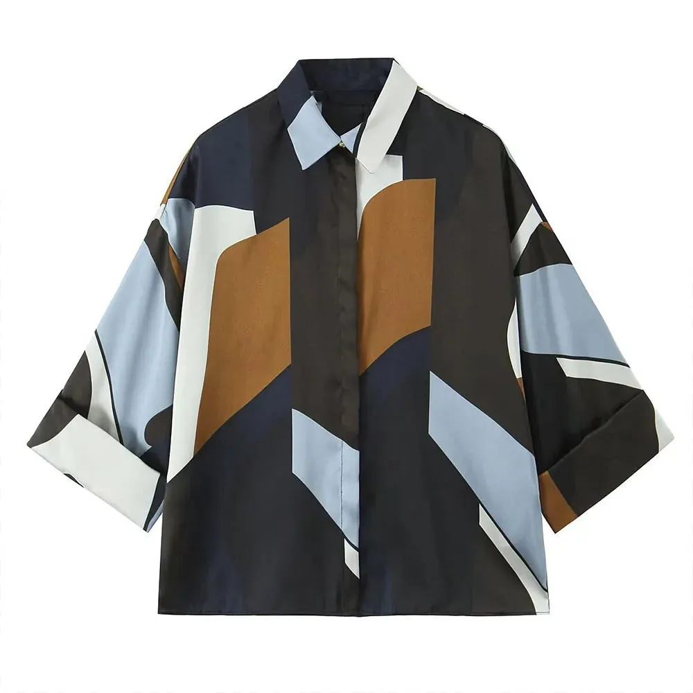 Tessa Geometric Print Oversized Shirt-Contemporary Casual Chic
