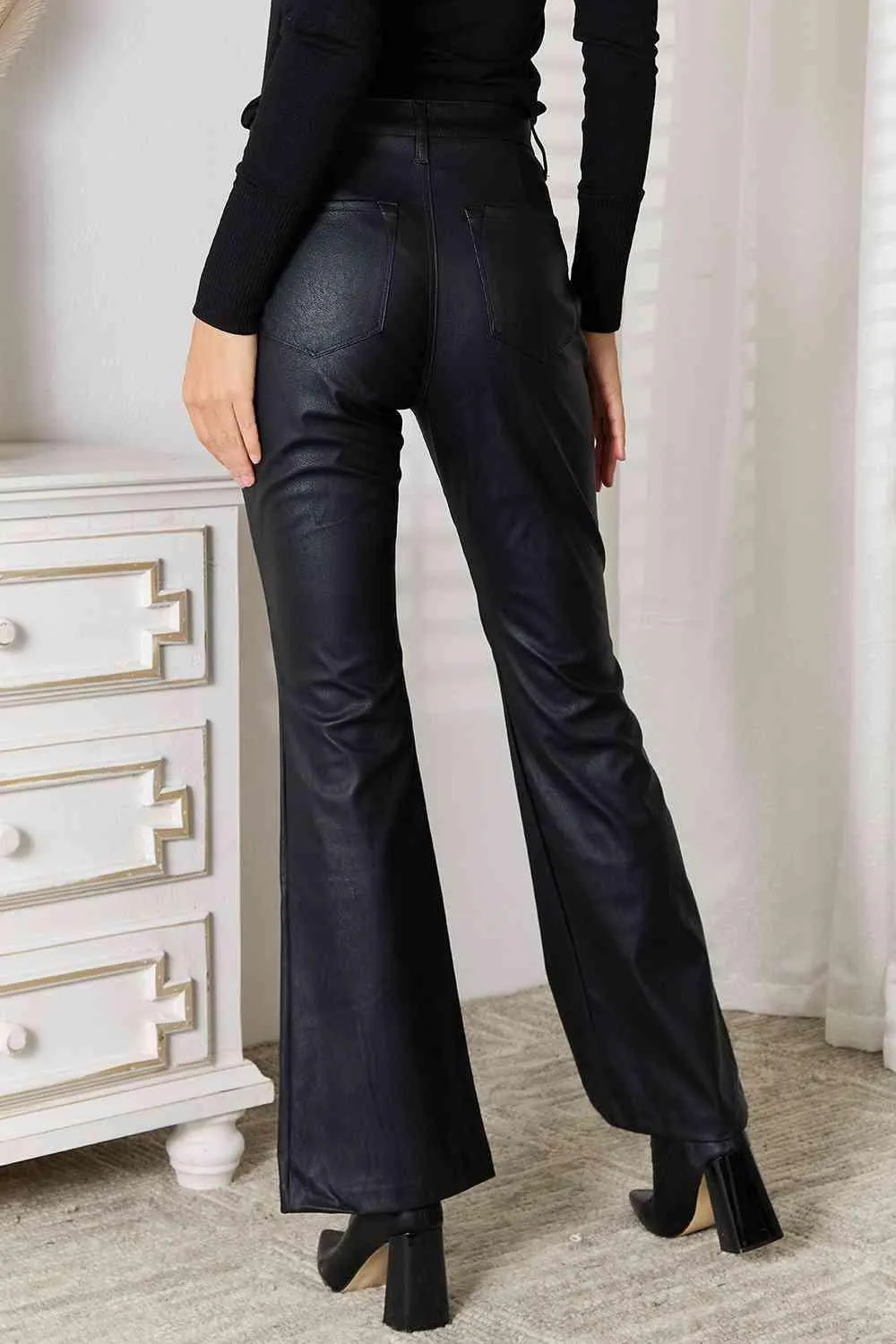 Timeless Appeal Slit Leather Bootcut Pants