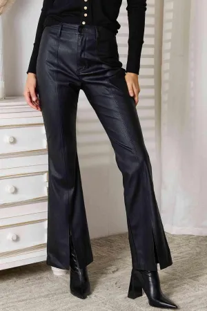 Timeless Appeal Slit Leather Bootcut Pants