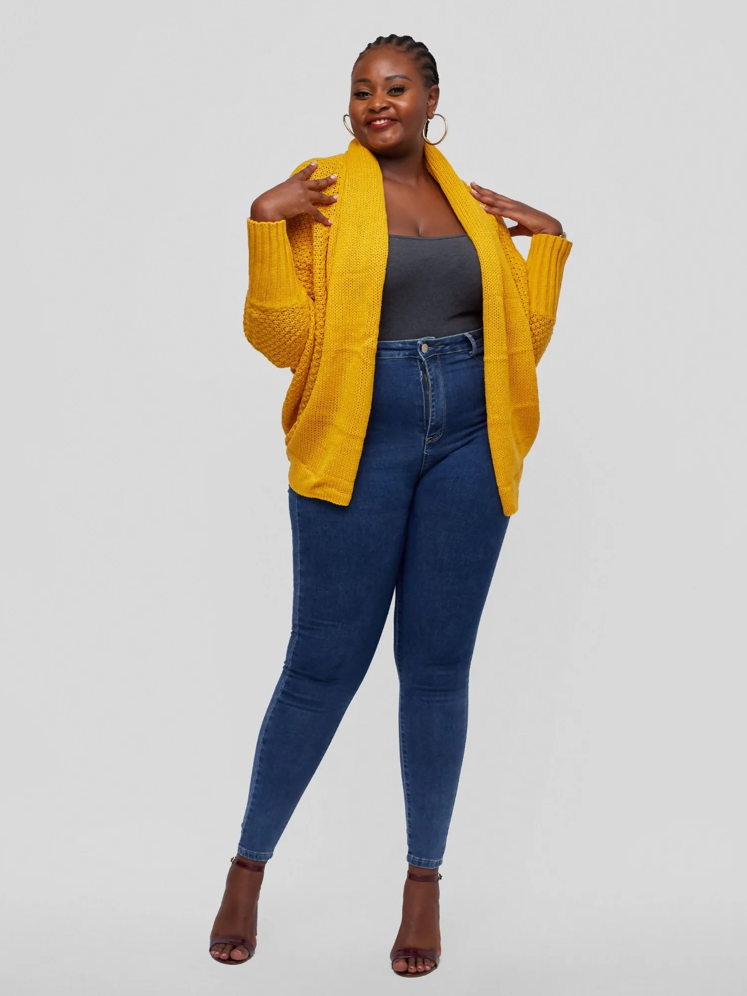 Tuli Natori Batwing Short Cardigan Poncho - Mustard