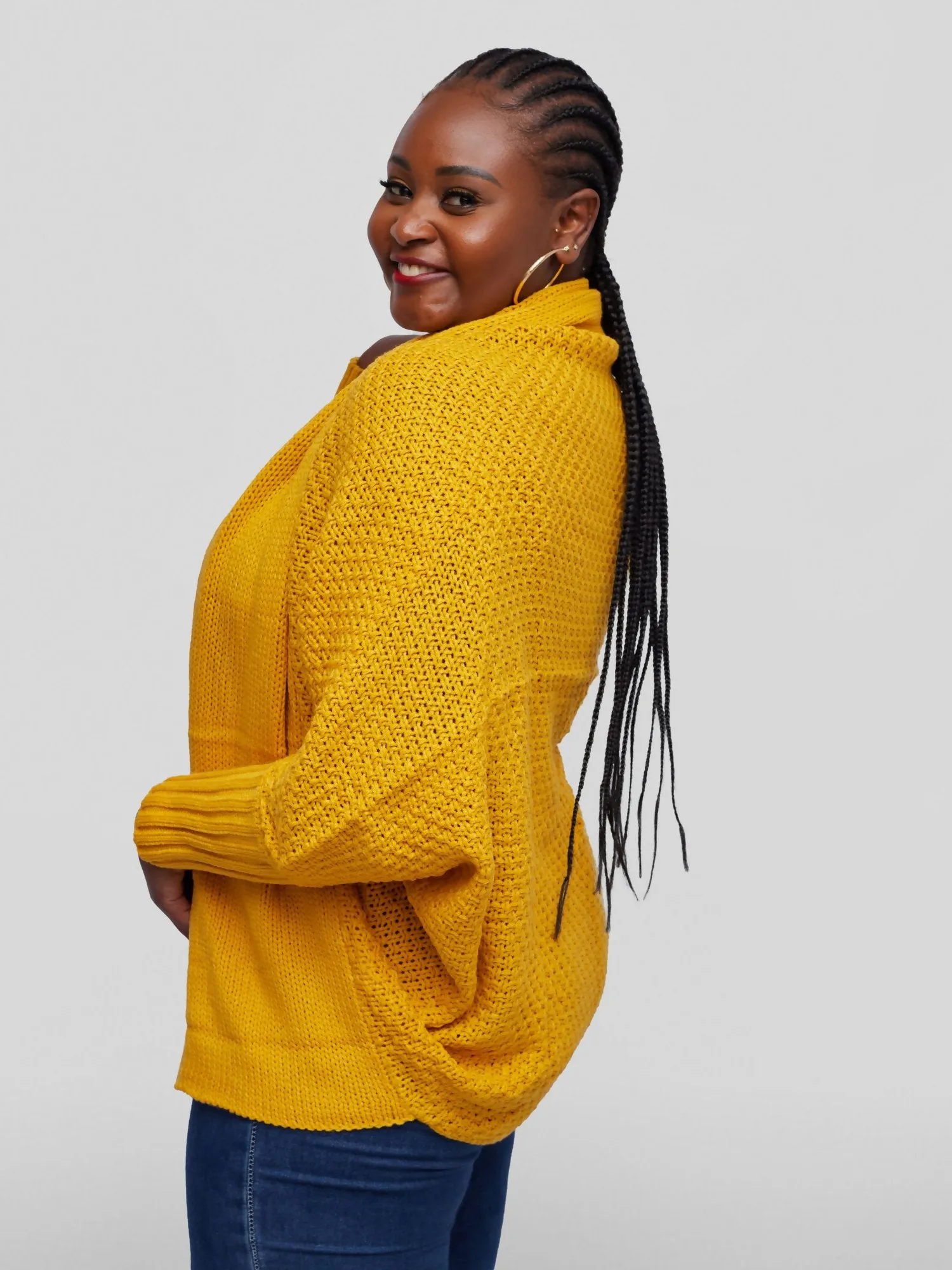 Tuli Natori Batwing Short Cardigan Poncho - Mustard