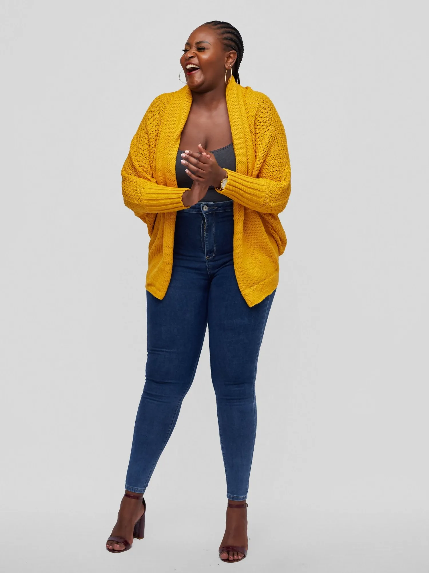 Tuli Natori Batwing Short Cardigan Poncho - Mustard