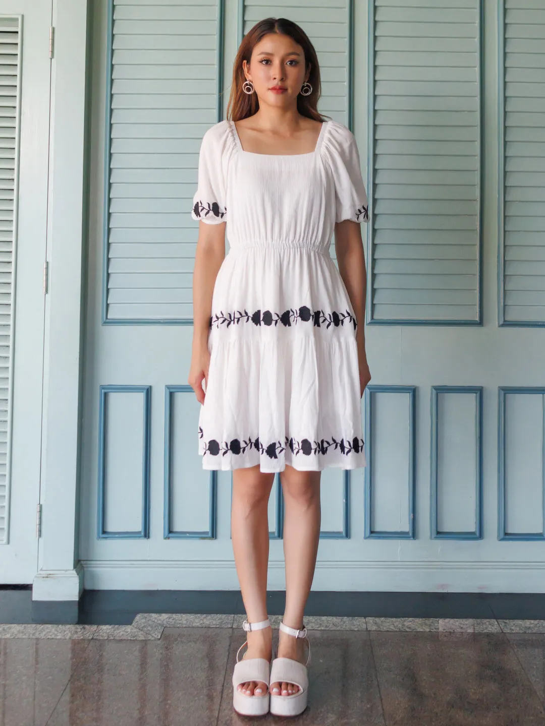 White Embroidered Tiered Mini Dress