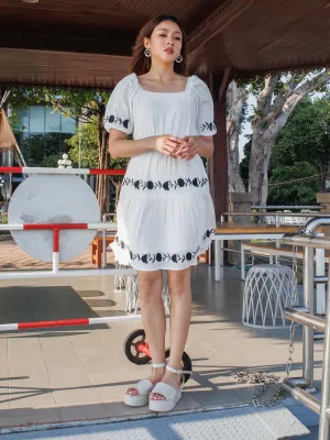 White Embroidered Tiered Mini Dress