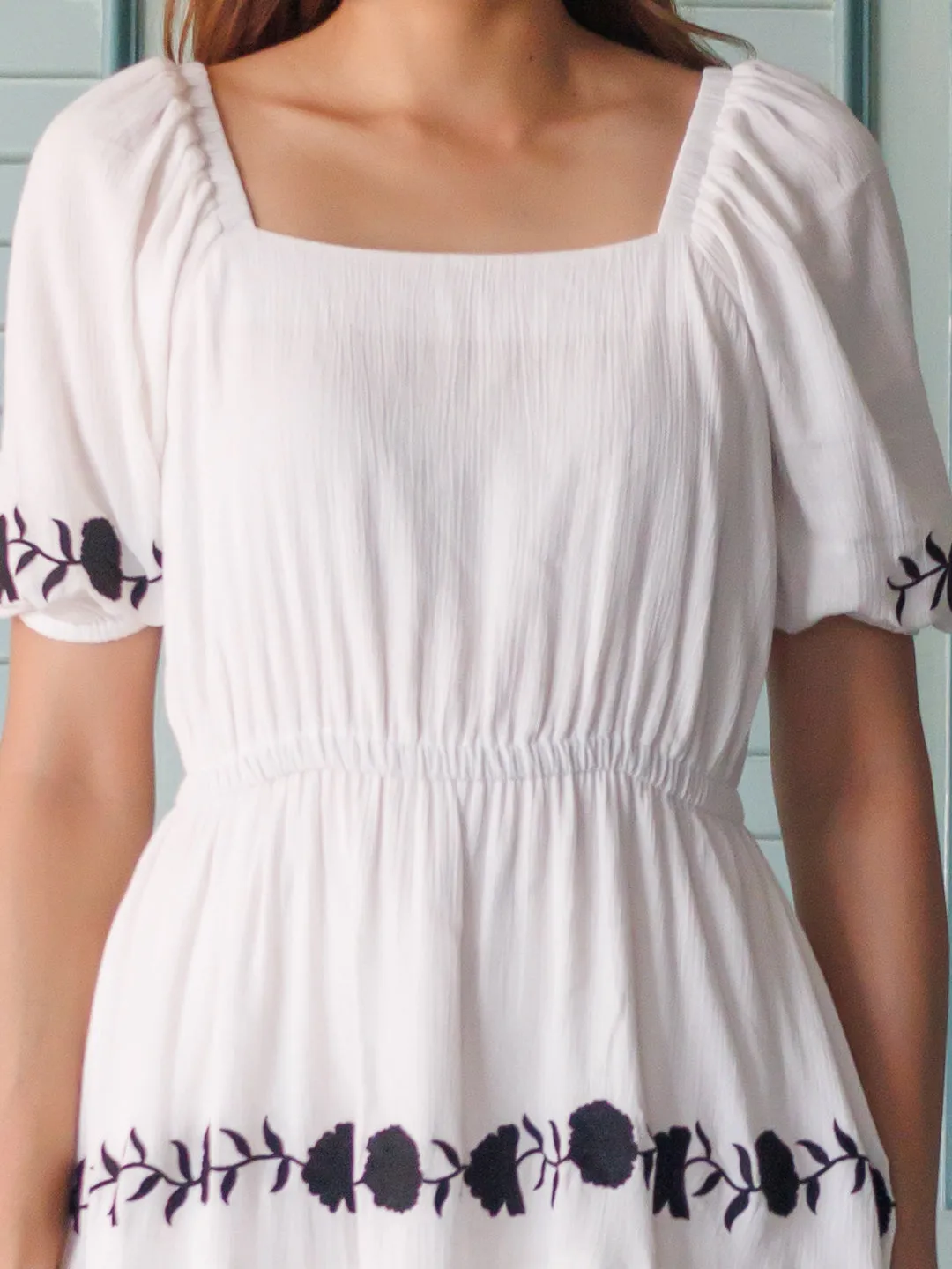 White Embroidered Tiered Mini Dress