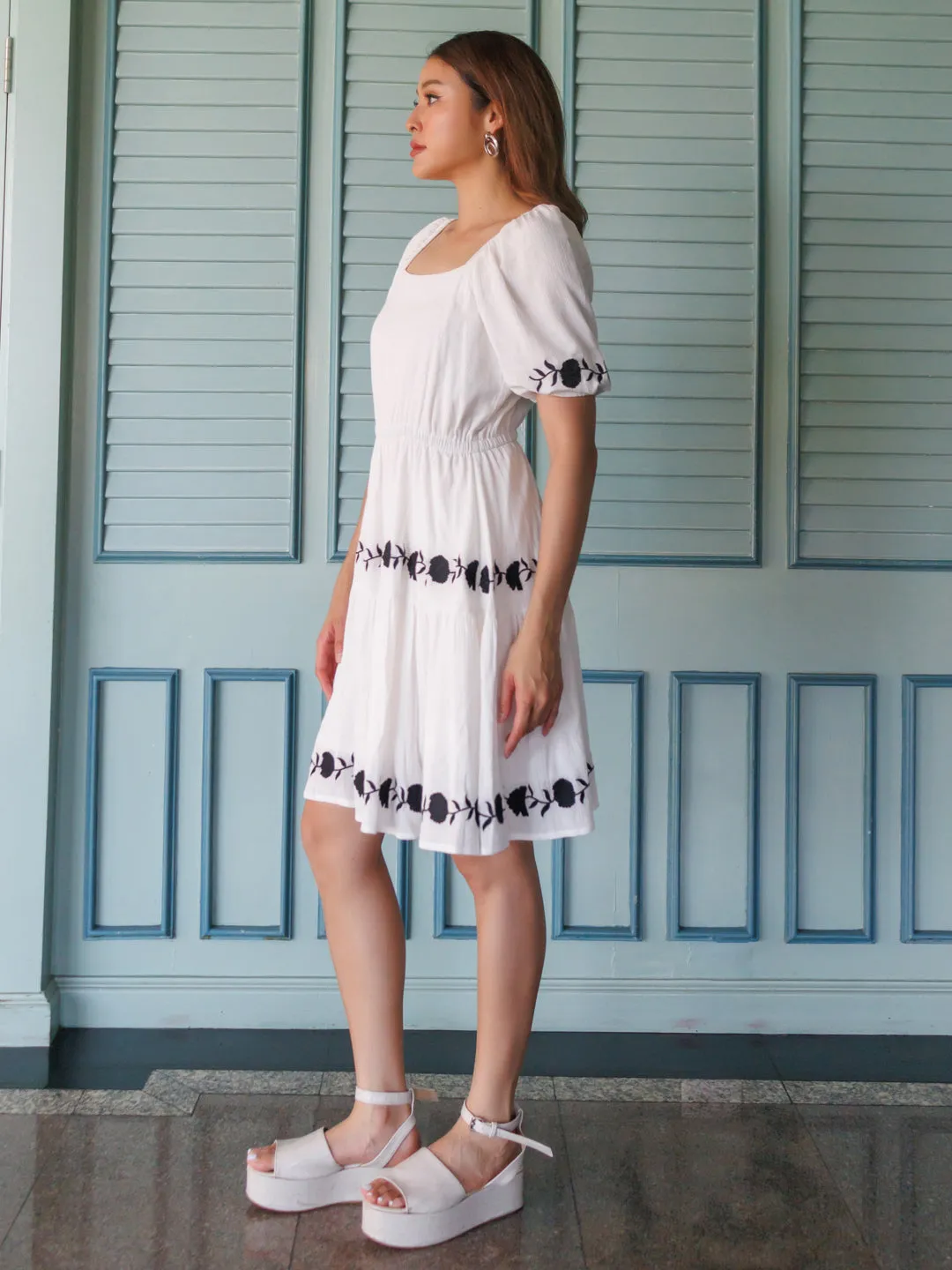 White Embroidered Tiered Mini Dress