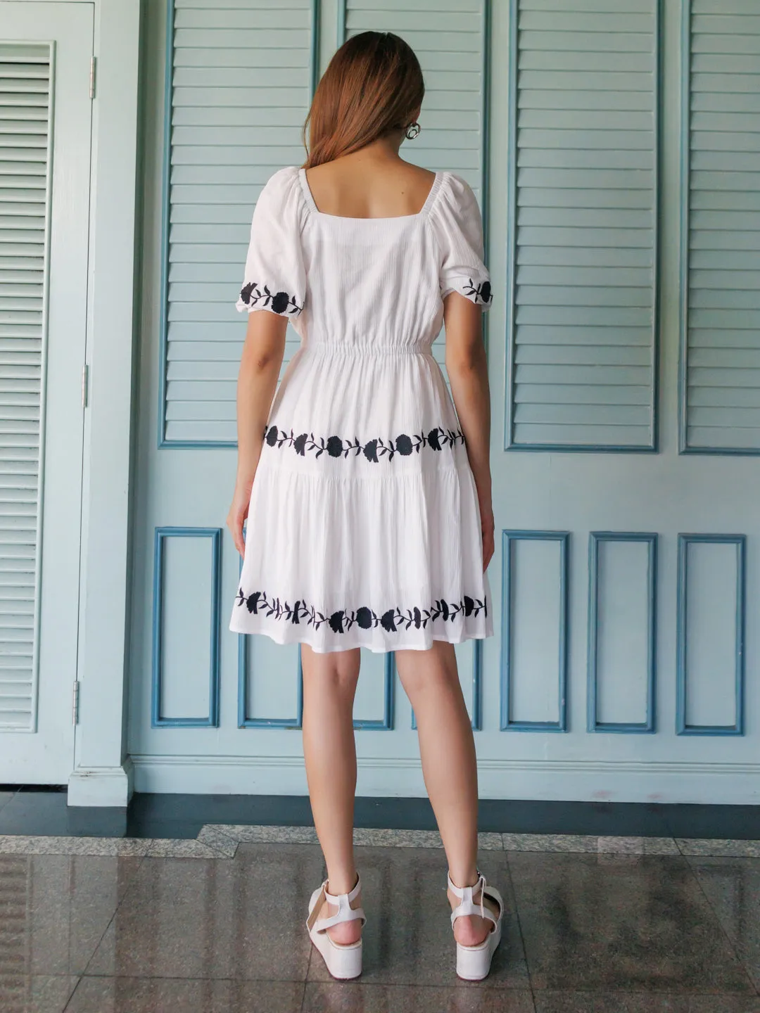 White Embroidered Tiered Mini Dress